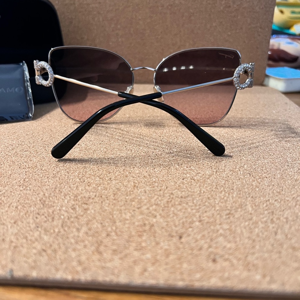 Salvatore Ferragamo Silver Frame Sunglasses with Pink-to-Gray Gradient Lenses - Picture 8 of 8